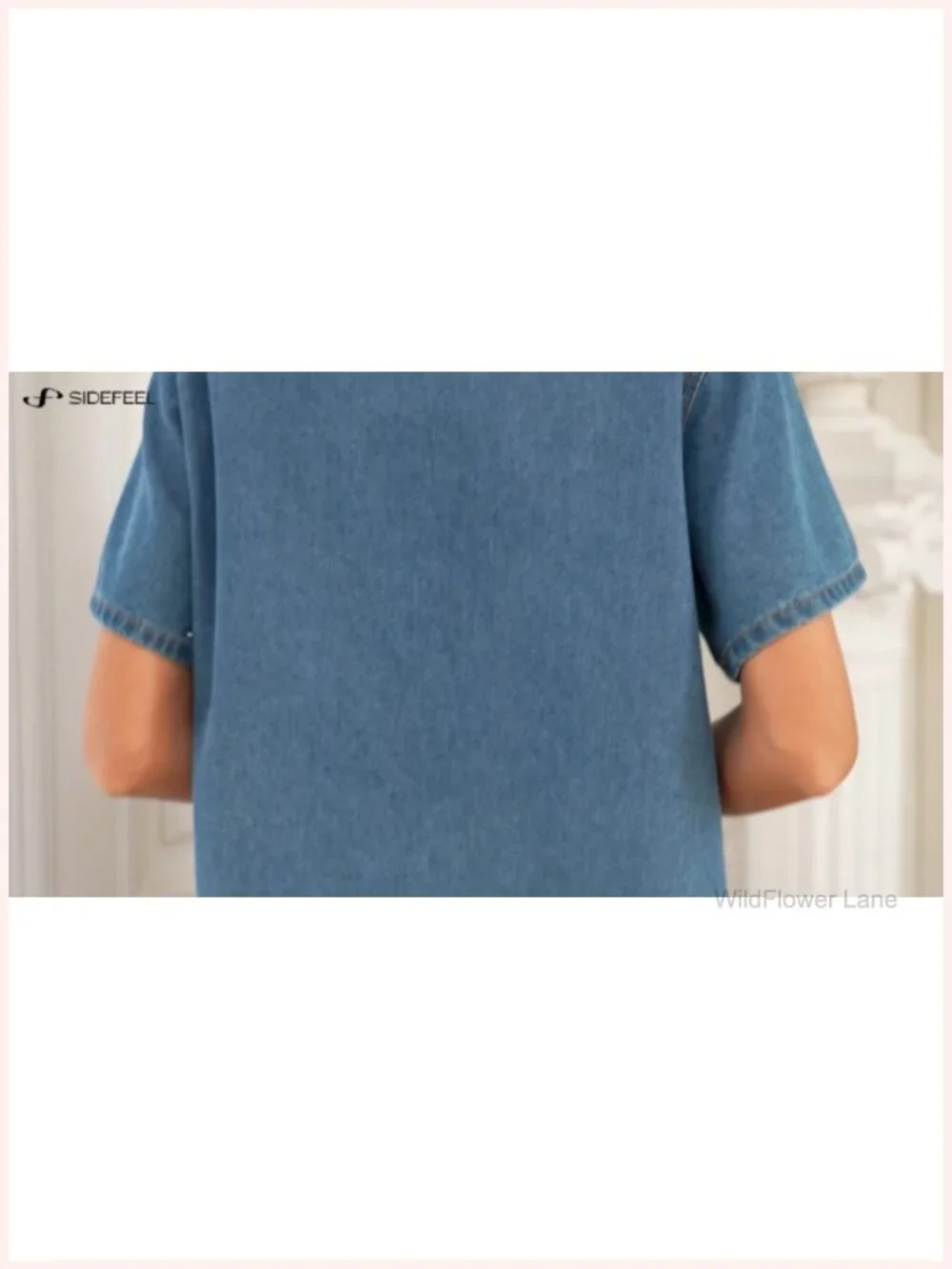 Women's 2 Piece Denim Lounge Set Short Sleeve Button Down Shirt High Waisted